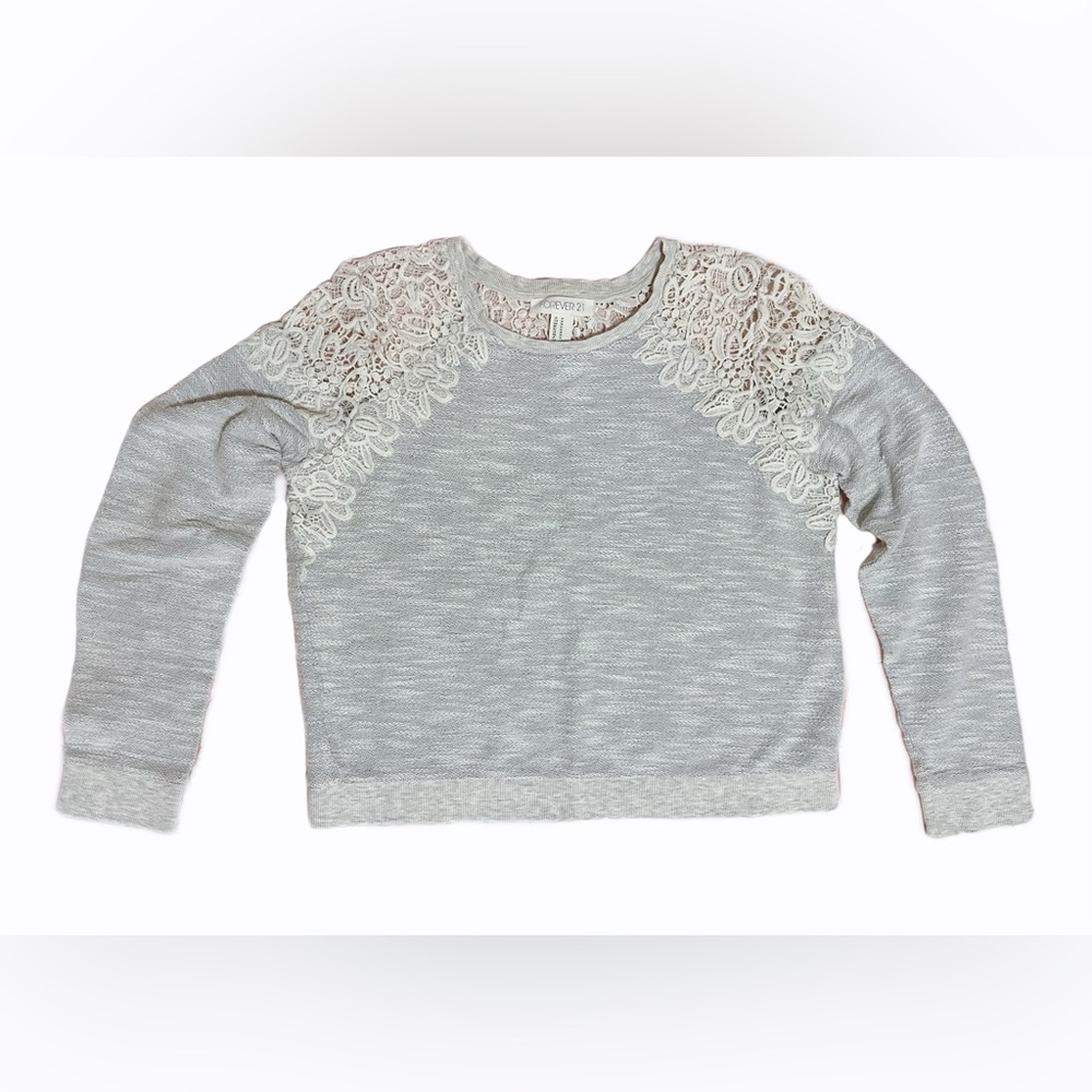 Forever 21 Women’s Pullover Long Sleeve T-Shirt Top with Lace Back and Shoulders
